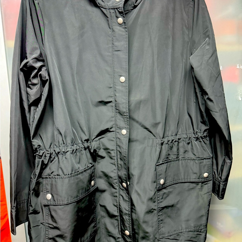 J Crew women’s black XL rain jacket.